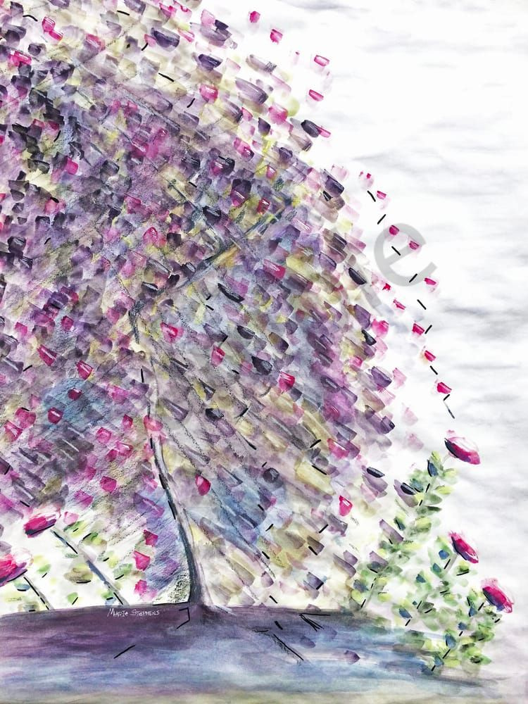 Modern Tree Watercolor in Purple, Pink, and Green Art Prints