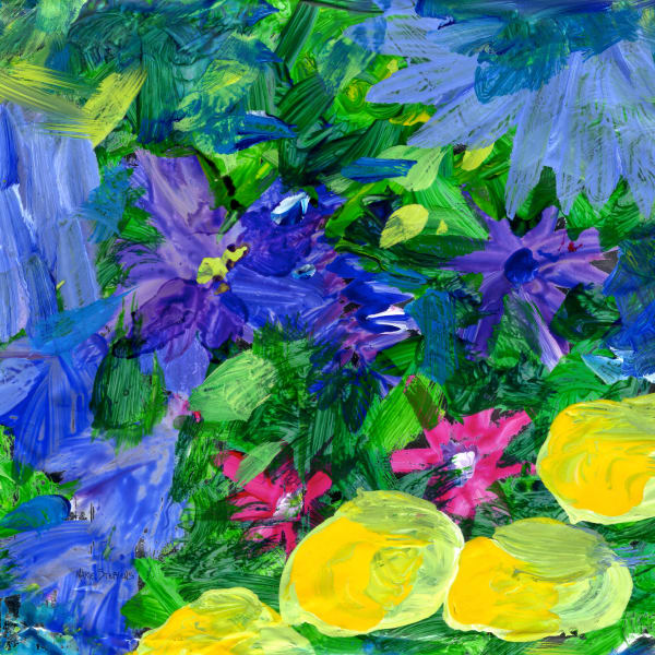 abstract flowers painted on mylar march 2023 ©mariestephensart