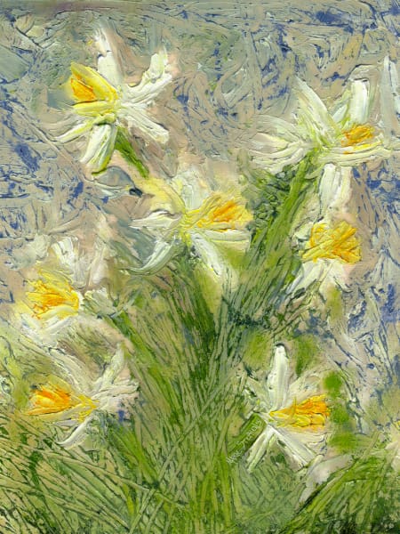Yellow and White Daffodils in a Van Gogh Style Oil Painting
