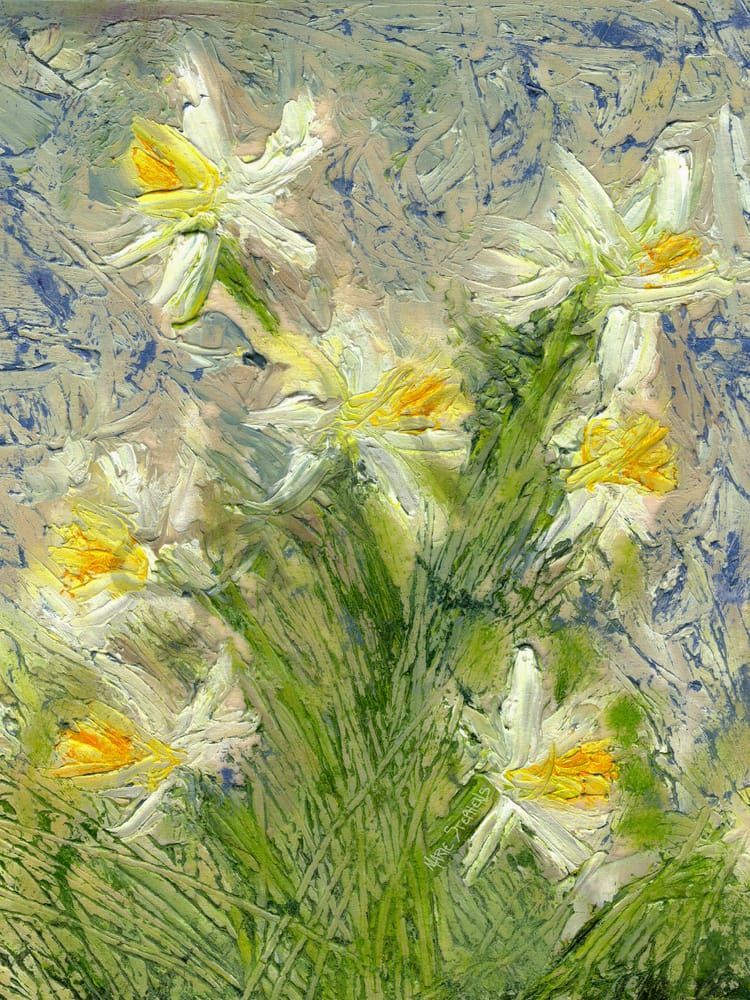 Yellow and White Daffodils in a Van Gogh Style Oil Painting