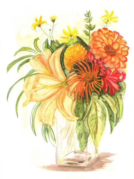 Zinnia Flower Watercolor Wall Art 