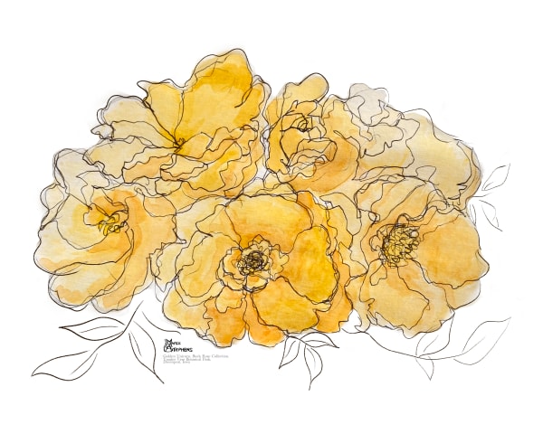 golden unicorn buck rose watercolor and ink for 8x10 © Marie Stephens Art