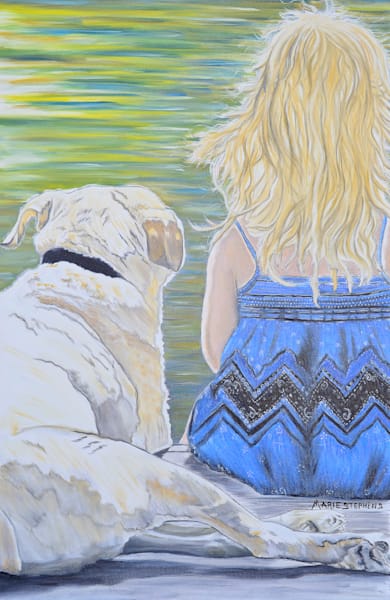 Girl In Blue Dress With Her Dog Art | Marie Stephens Art