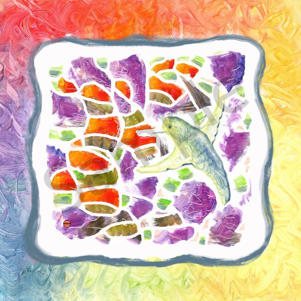 hummingbird abstract gradiant on palette paper oil painting by © mariestephensart 2023