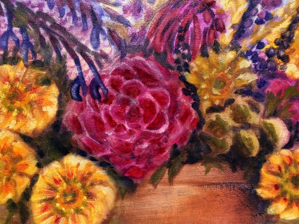 Gallardia, Salvia, And Roses Print Art | Marie Stephens Art
