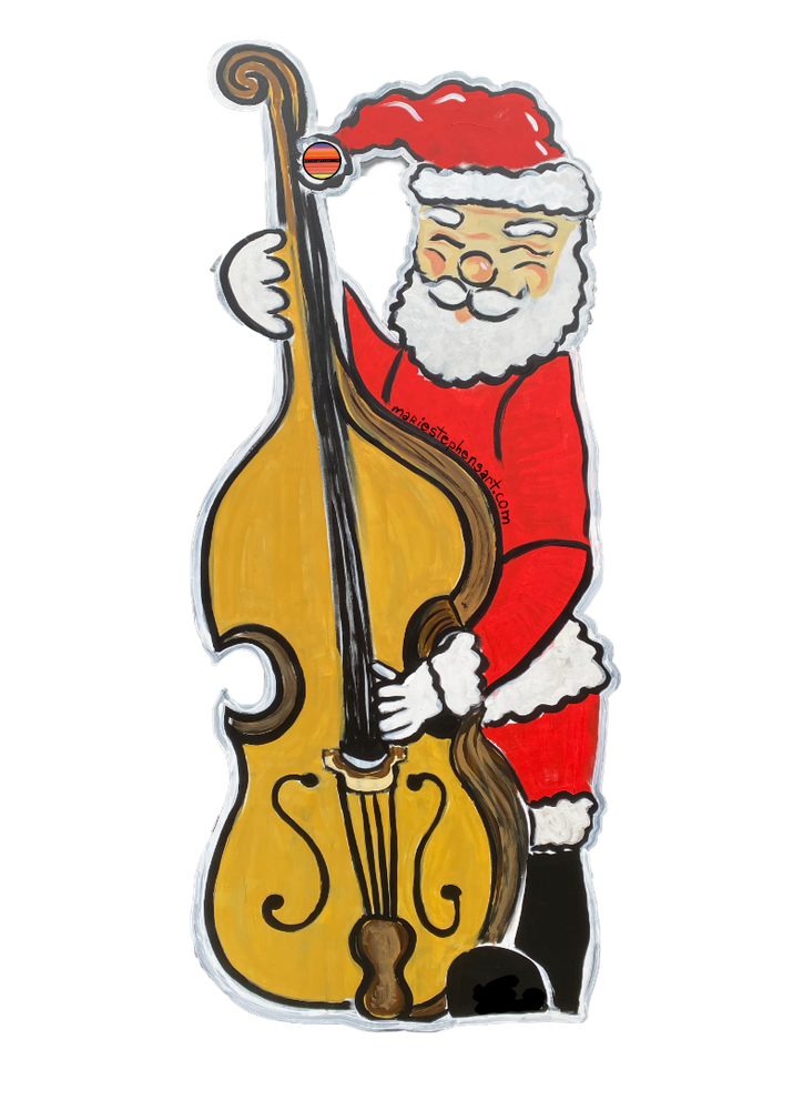 Jazz Santa Playing Upright Bass Art | Marie Stephens Art