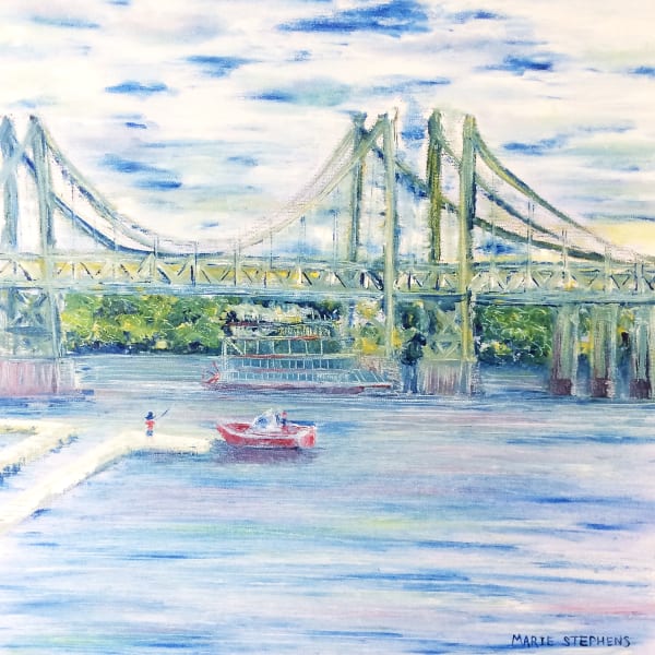 The I74 Bridge Bettendorf Iowa Original Plein Air Oil Painting Art | Marie Stephens Art