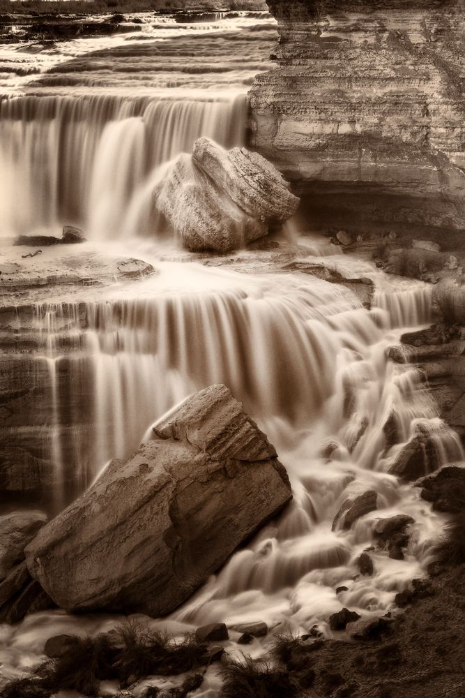 Chocolate Falls - Serene Sepia Waterfall Photography