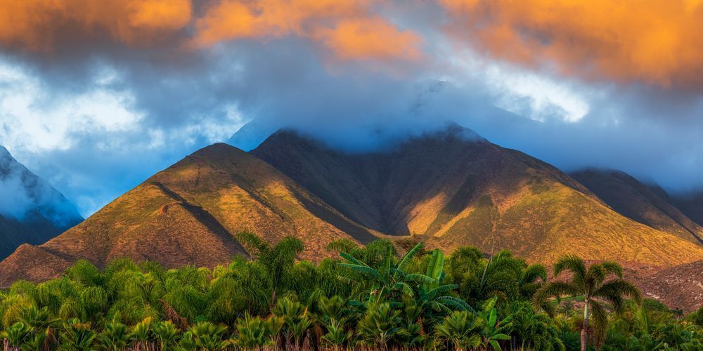 Catching the Light Panorama - Sunset Over West Maui Mountains