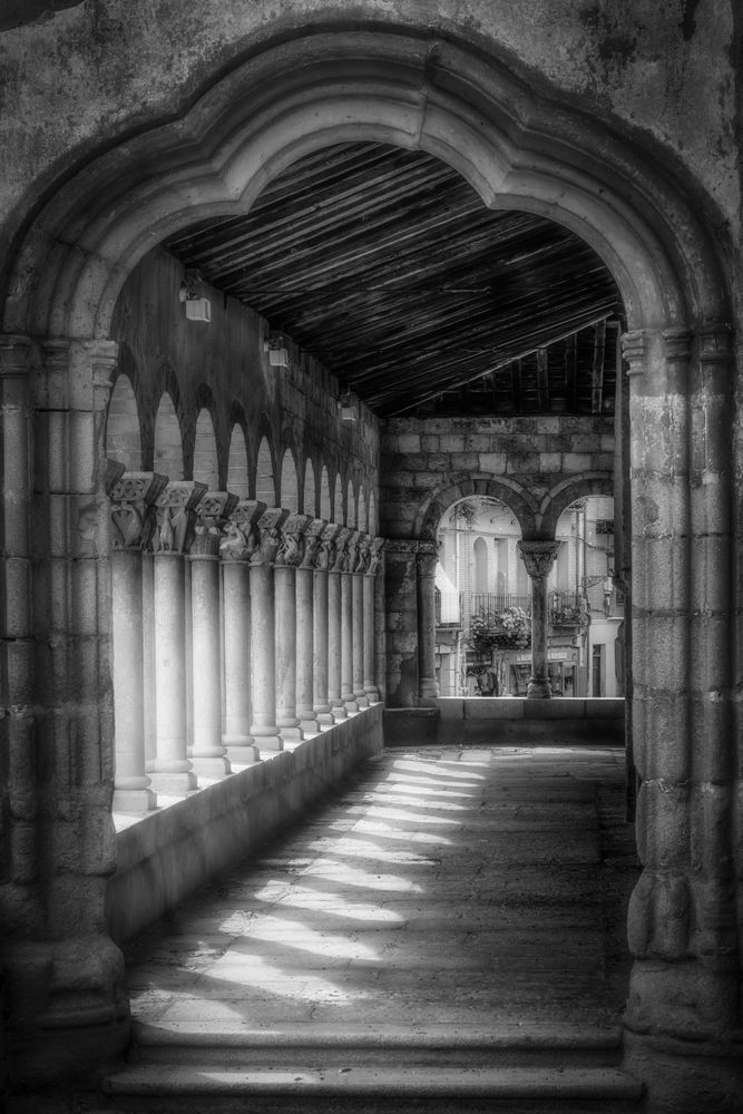 Cloistery - Black and White Medieval Corridor Photography