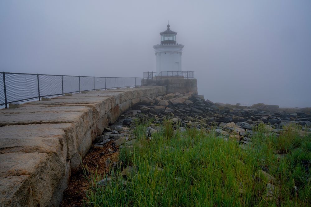 Foggy Morning at Bug Light - Serene Lighthouse Photography