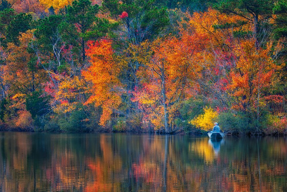 Fishing at Newport News Park - Serene Autumn Reflection