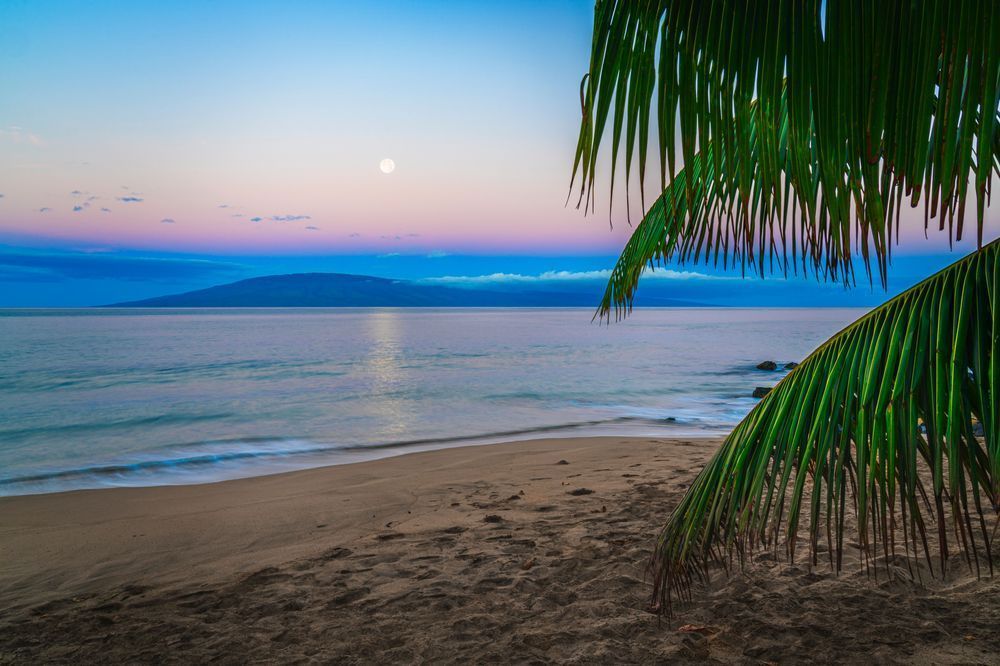 Moon over Lanai II - Serene Maui Beach Photography