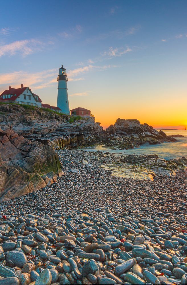 Portland Headlight Morning - Coastal Lighthouse Landscape Photography