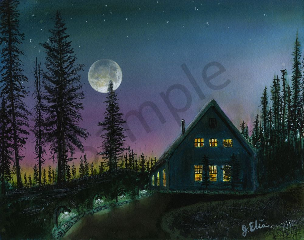 Full Moon Over Cottage Art | Artistry By Night