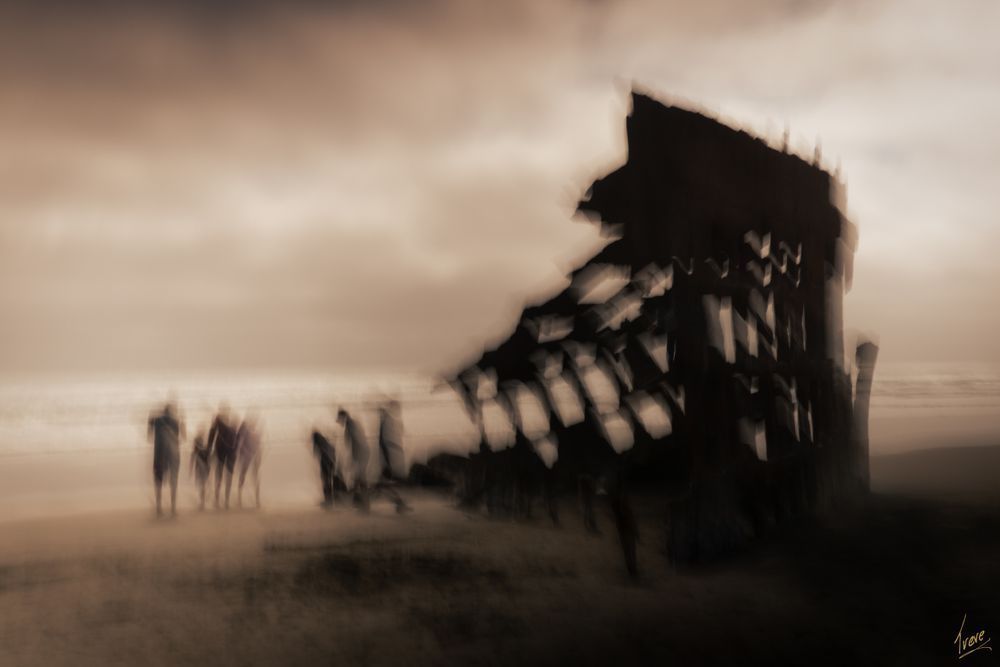 Abandon Ship. Remains of ship Peter Iredale on the beach at Fort Stevens.