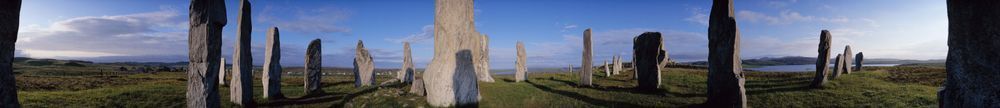 Standing Stones. 360 degree view. Standing Stones at Callanish, Isle of Lewis, Scotland.