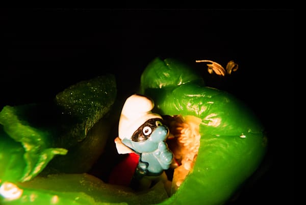From The Series “Good Hiding Places”! (Smurf In Green Pepper) Photography Art | Andreas Bromba