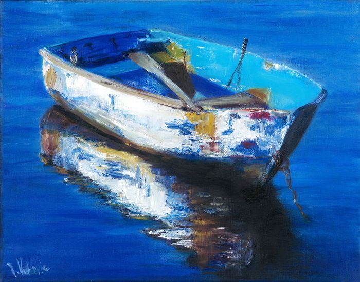 The Blue Old Boat original oil painting by artist J. Adriana Vukovic