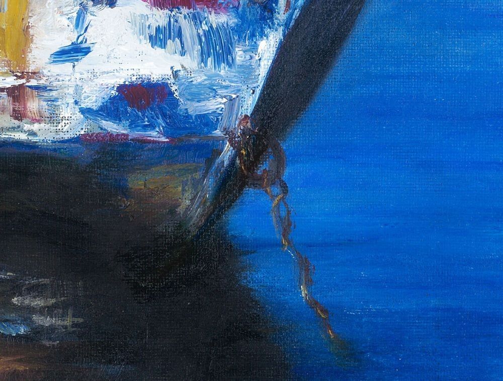 The Blue Old Boat original oil painting by artist J. Adriana Vukovic