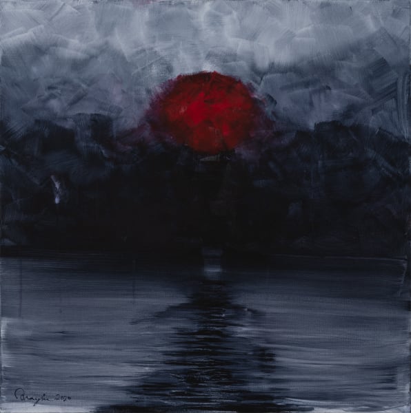 abstract rain and red umbrella