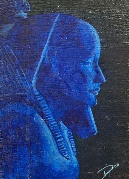 Blue Egypt - Captivating Pharaoh Portrait on Plywood