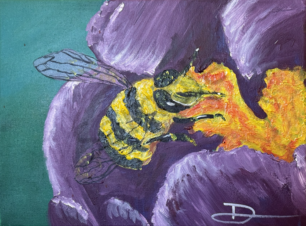 Impressions of Spring - Vibrant Bee and Flower Painting