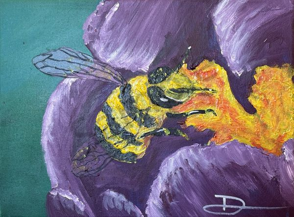 Impressions of Spring - Vibrant Bee and Flower Painting