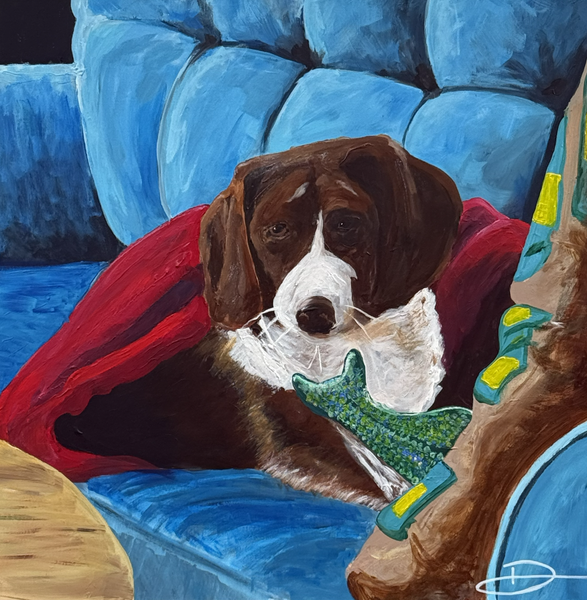 Sad Puppy With A Toy Fish Art | Don's Palette