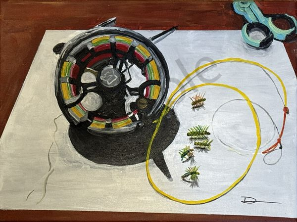 Pats Reel - Vibrant Fishing Still Life Artwork