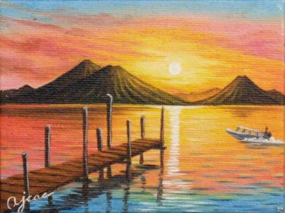 Lake Atitlan Sunset By Nicolas Ajcac 3x4 1 Art | GuateMaya Art and