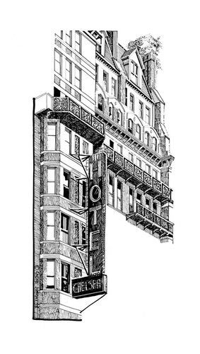 The Chelsea Hotel, Nyc 4x8 Art | Andre Junget Illustration LLC