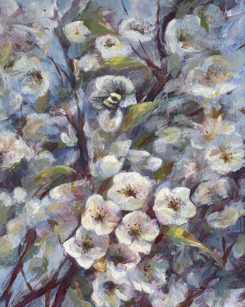 A Spring Bee's Pear Blossom Work Art | Dana Uzwiak Art