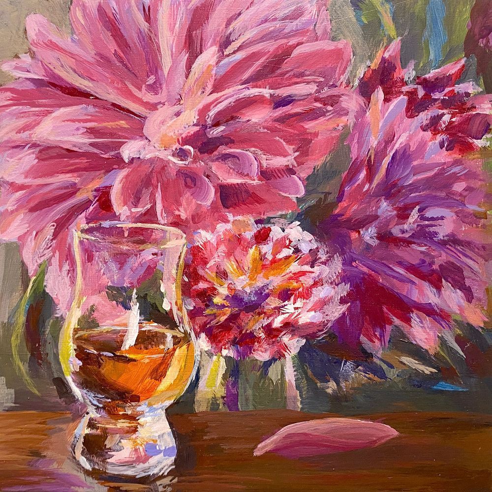 Bourbon And Blooms   Pink Dahlia Art | Dana Uzwiak Art