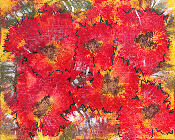 Floral Pop – Bold Red Bloom Acrylic Painting for Small Spaces & Apartment Art