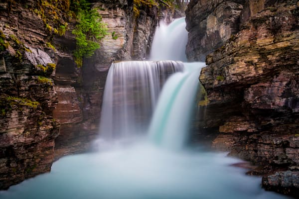 St. Mary Falls Staircase — A Turquoise Descent Of Water And Red Rock Walls Photography Art | Harry Beugelink Photography