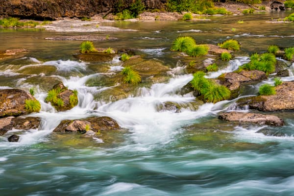 Carter Falls In Motion — A Braided Current Of River Rock And Green Grass Photography Art | Harry Beugelink Photography
