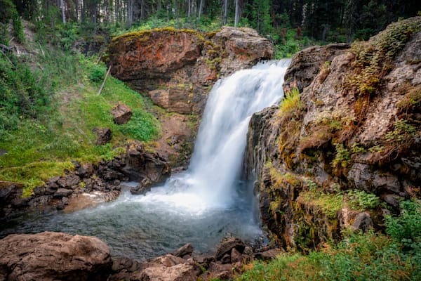 Moose Falls In Soft Light — A Steady Curtain Of Water And Moss Dark Stone Photography Art | Harry Beugelink Photography