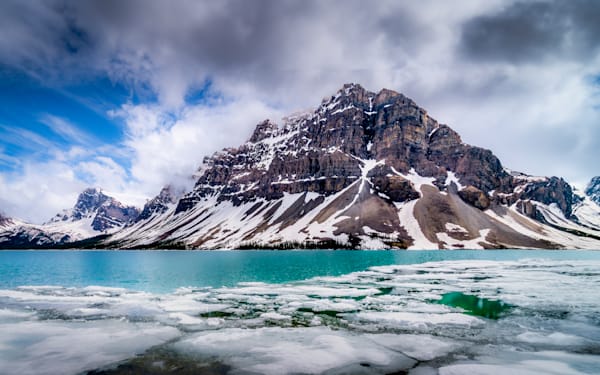 Ice Floating in the Spring in Bow Lake in the Canadian Rockies