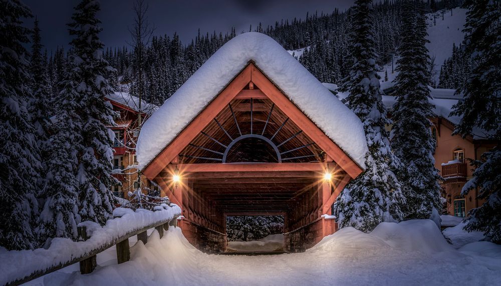 Covered Bridge in Winter at Sun Peaks Ski Resort