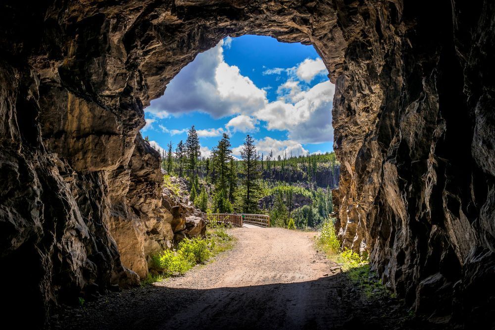 Myra Canyon Tunnel in British Columbia, Canada