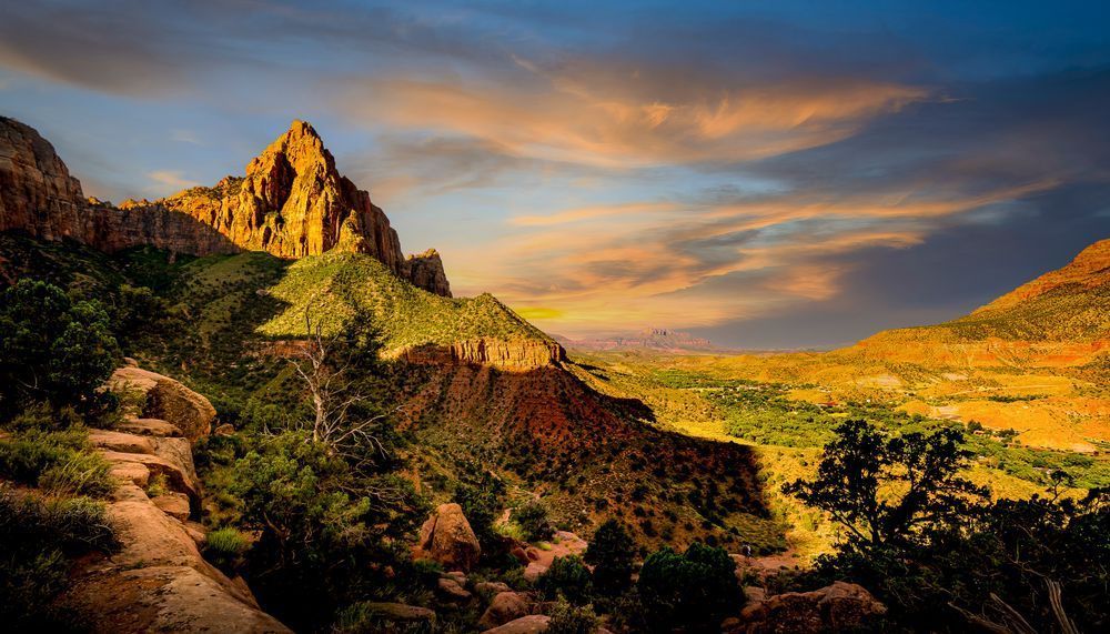 Sunrise over The Watchman in Zion national Park, Utah
