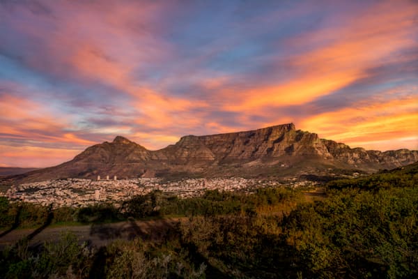 Sunset over Table Mountain and Cape Town, South Africa