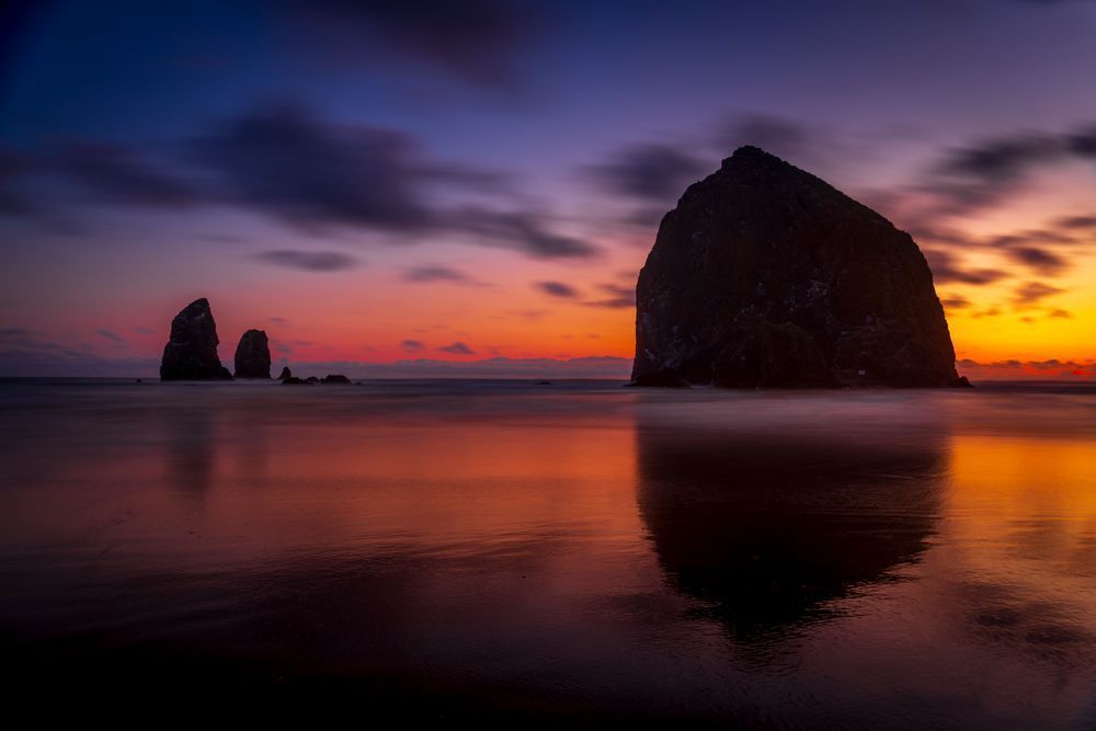 Sunset at Haystack Rock at Cannon Beach