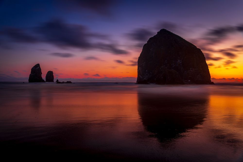 Sunset at Haystack Rock at Cannon Beach