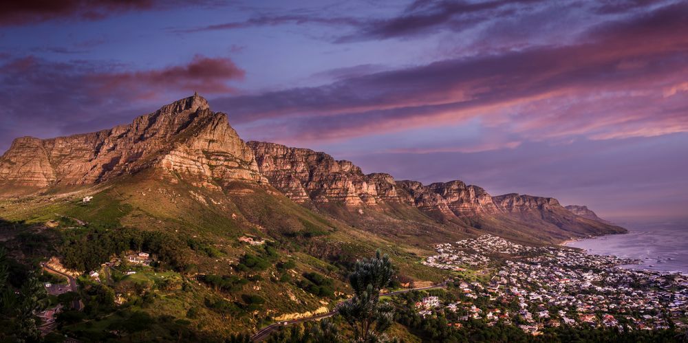 Sunset over Table Mountain and Twelve Apostles, Cape Town