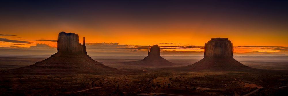 Panorama of First Light at Sunrise in Monument Valley