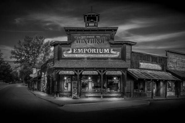 Western-style Buildings in the Historic Town of Winthrop, WA in BW - 5