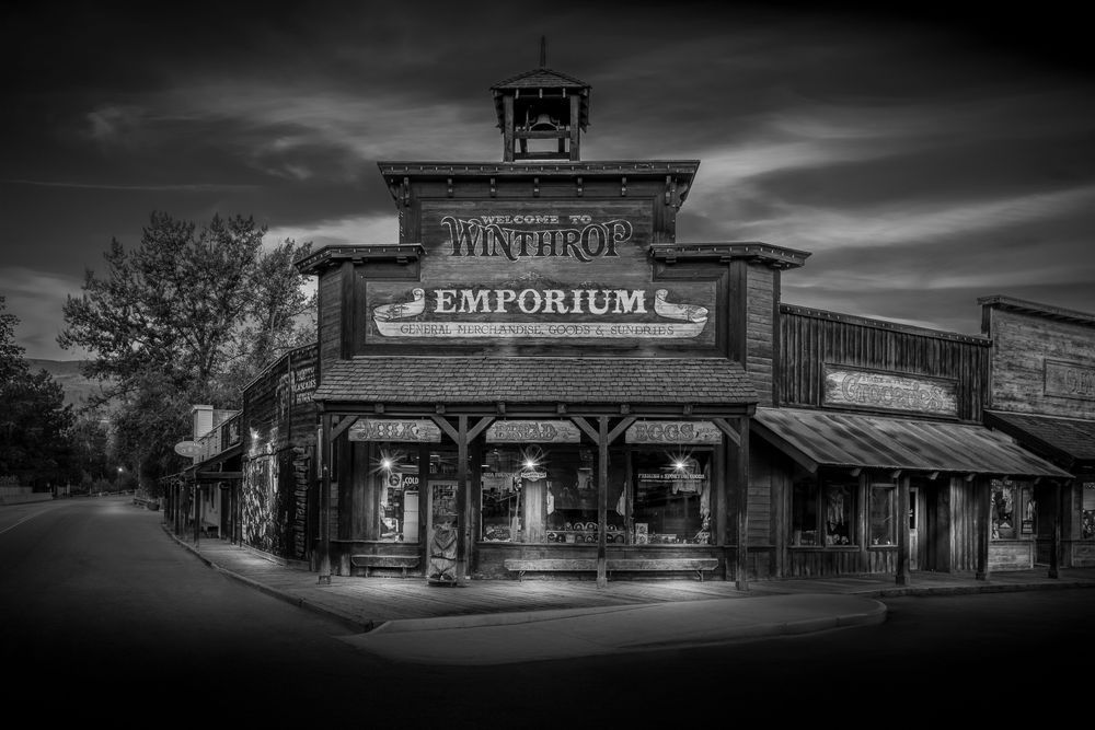 Western-style Buildings in the Historic Town of Winthrop, WA in BW - 5