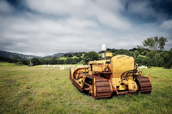 One of the earth-moving machines, necessary in the hills of a cattle ranch, sits idle at Pete's Valley Cattle ranch in Northern California.